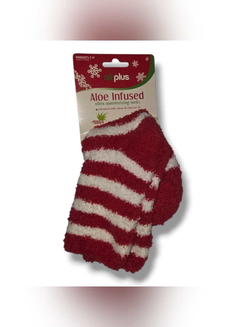 Airplus Aloe Infused Cozy Stripe Socks - Red & White